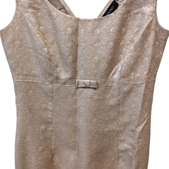 IDEOLOGY Gold Metallic Brocade Empire Waist Sleeveless Sheath Dress (6) - Picture 4 of 5